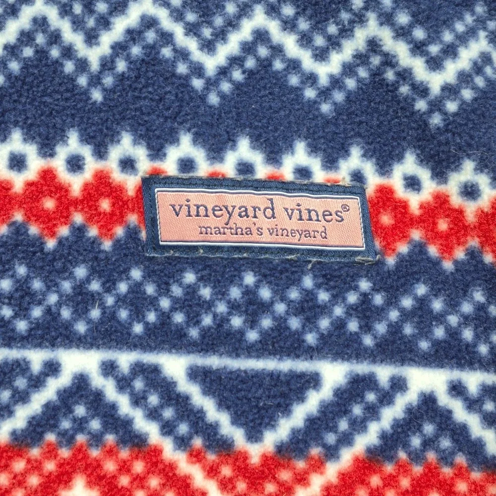 Vineyard Vines Sweater Men's M Blue Red Fair Isles Fleece Quarter Zip Pullover